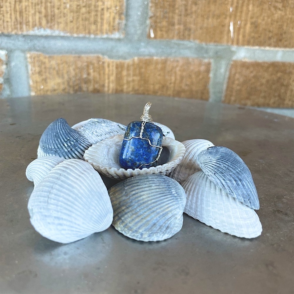 Blue Lapis Lazuli Wire Wrapped Chunky Stone Pendant in 925 Silver Wire